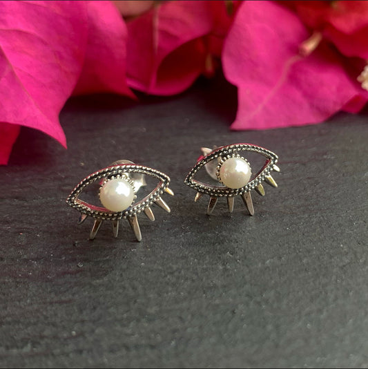 PEARL EYE OXIDIZED EARRINGS-ASTI0015