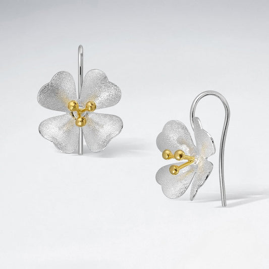 FLOWER BLOOM HOOK MATTE SILVER AND 18K GOLD PLATED EARRINGS-ASTI004